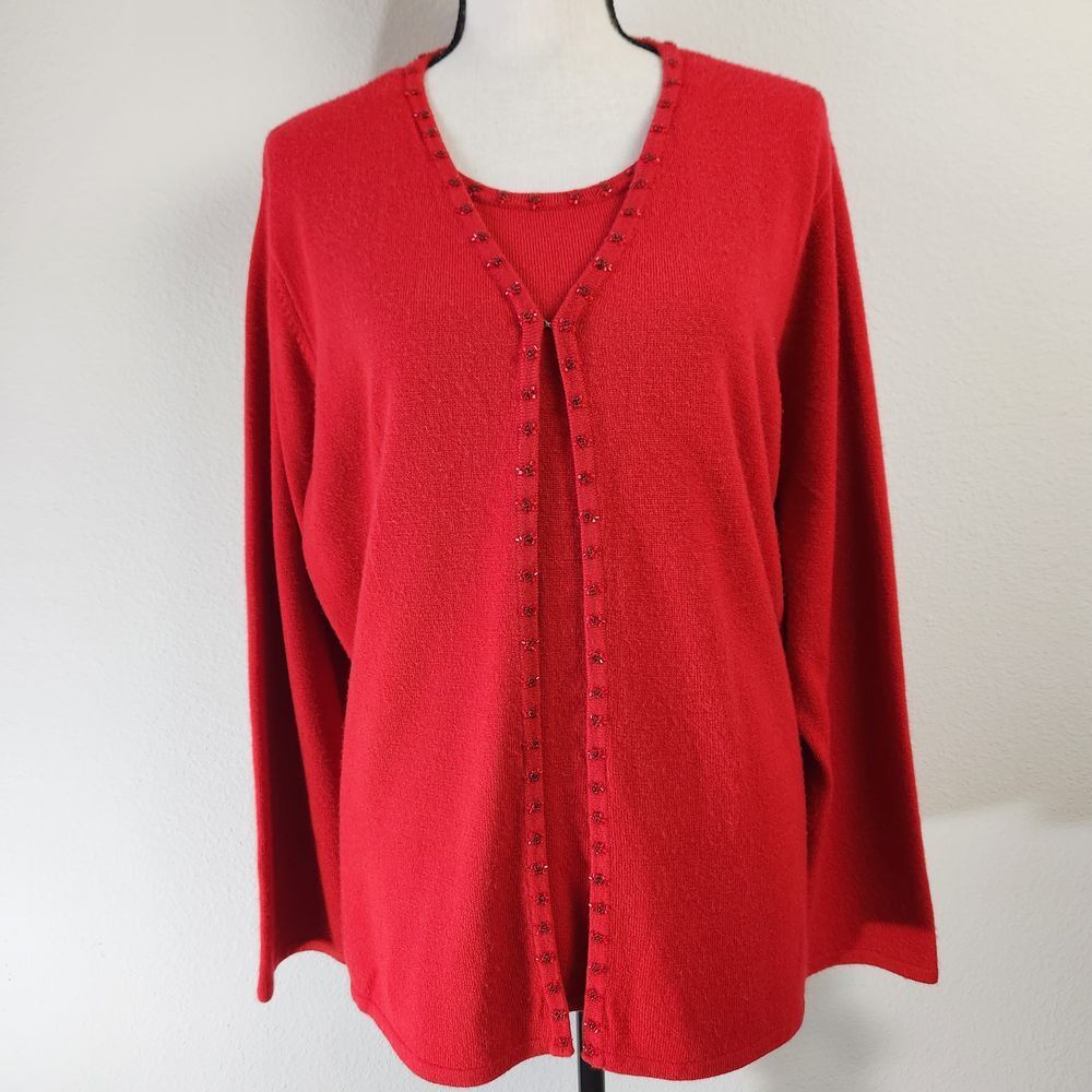 Vintage Sag Harbor Womens 1X Soft Cozy Red Beaded Christmas Sweater One Piece‎